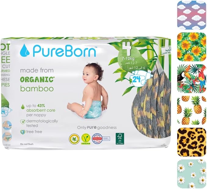Pureborn Baby Diapers Size 4 - 7-12 Kg, 24 Pack - Image 2