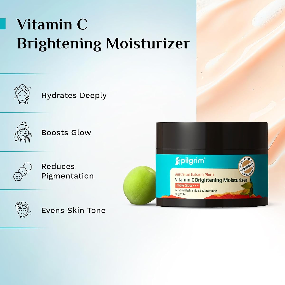 Pilgrim Face Moisturiser with Kakadu Plum & Vitamin C - 50g - Image 3