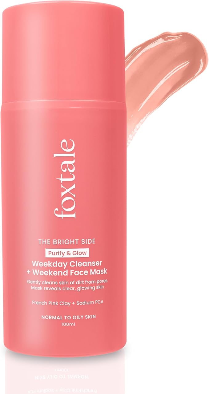 Foxtale Purify & Glow Face Cleanser + Mask with French Pink Clay and Sodium