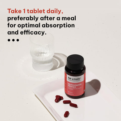 HK Vitals Multivitals للنساء (30 قرصًا) | مع الزنك وفيتامين ج وفيتامين د والمعادن المتعددة ومستخلص الجينسنغ