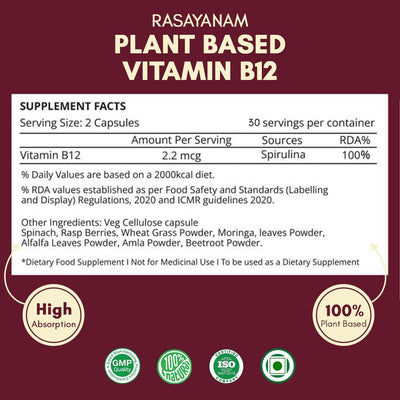 Rasayanam Plant Based Vitamin B12 Capsules - 120 Count - Image 7