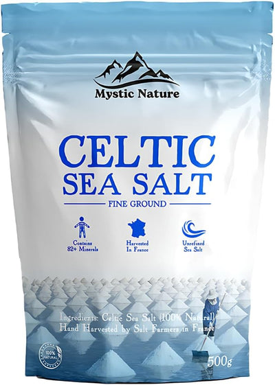 ملح البحر السلتي من Mystic Nature، مطحون ناعم، 500 جرام
