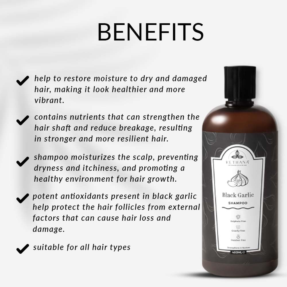 Kethana Black Garlic Shampoo - Sulphate & Paraben Free, 400ml - Image 2