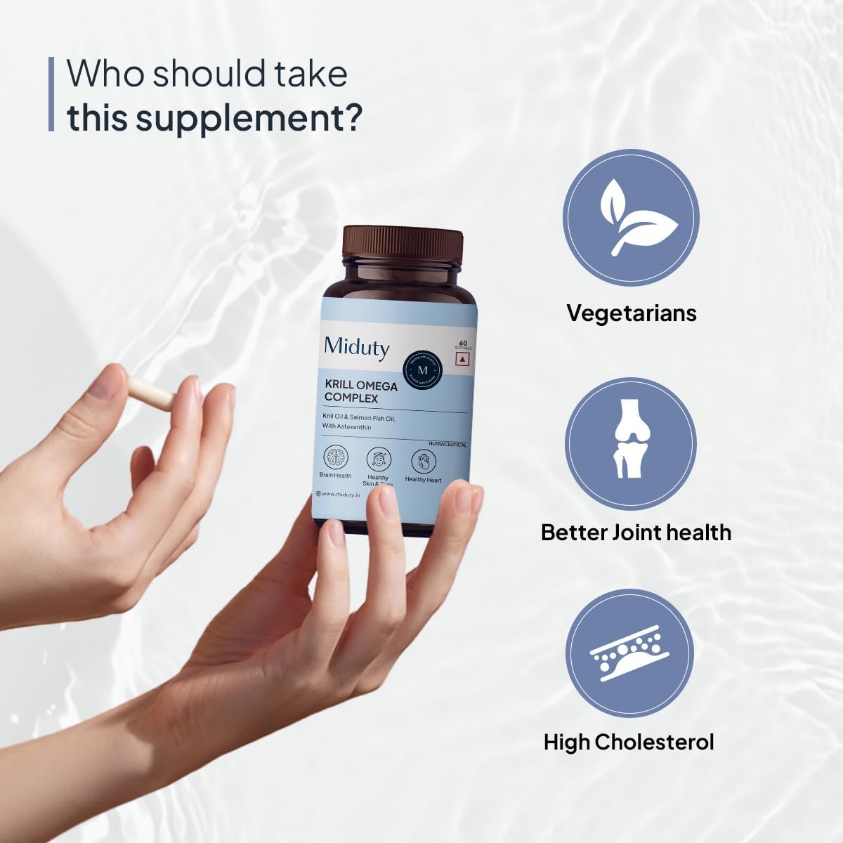 Miduty Antarctic Fish Krill Oil Softgels - Triple Strength Omega-3 with Astaxanthin - 60 Capsules - Image 2