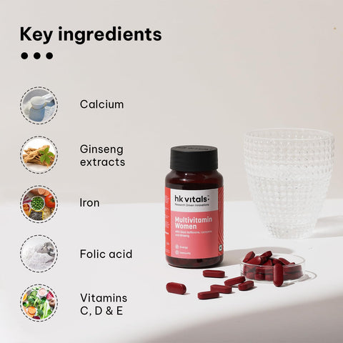 HK Vitals Multivitals للنساء (30 قرصًا) | مع الزنك وفيتامين ج وفيتامين د والمعادن المتعددة ومستخلص الجينسنغ