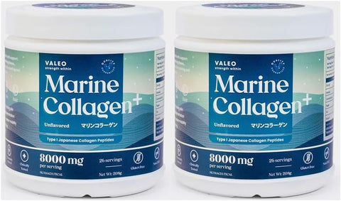 Valeo Marine Collagen - Japanese Collagen Peptides Unflavored 208 gm, 8 g per serving - Pack of 2