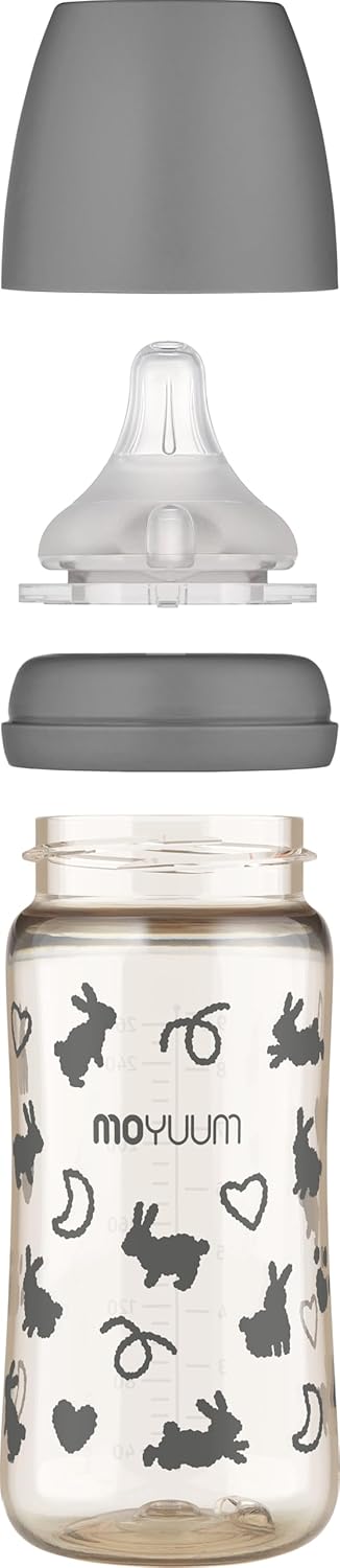 Moyuum PPSU All-in-One Feeding Baby Bottle with Nipple, Anti Colic, BPA Free, 270ml, Cat Edition Grey - Image 3