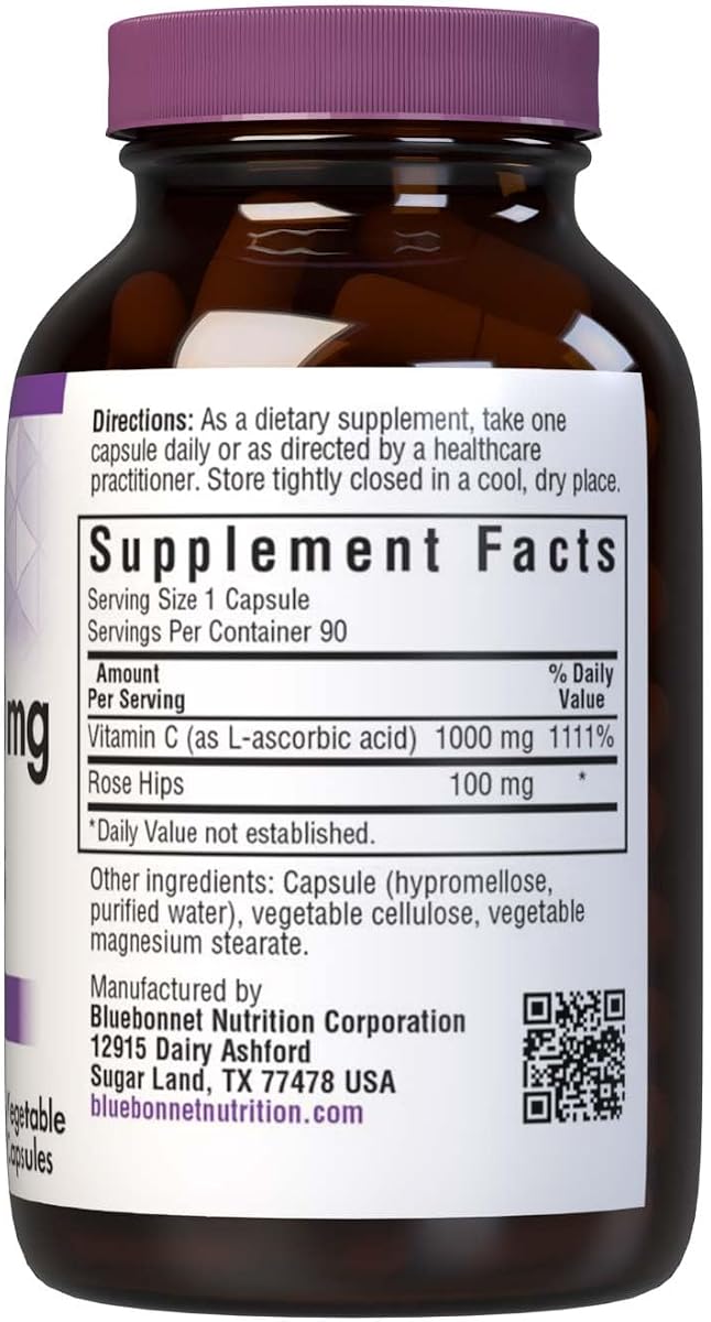 BlueBonnet Vitamin C 1000mg Plus Rose Hips - 90 Vegan Capsules - Image 2