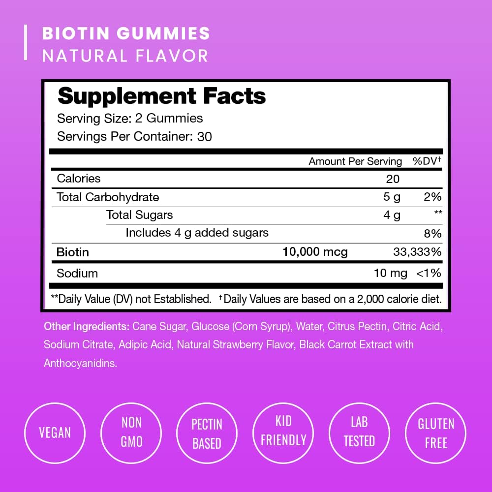 NutraChamps Biotin Gummies - Natural Strawberry - 60 Vegan Gummies - Image 2