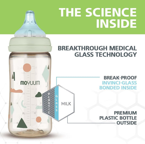 Moyuum PPSU All-in-One Feeding Baby Bottle with Nipple 270ml (+3 months) - Anti Colic, BPA Free & Easy Clean Wide-Neck Non-Tip Stable Base - Daisy Edition