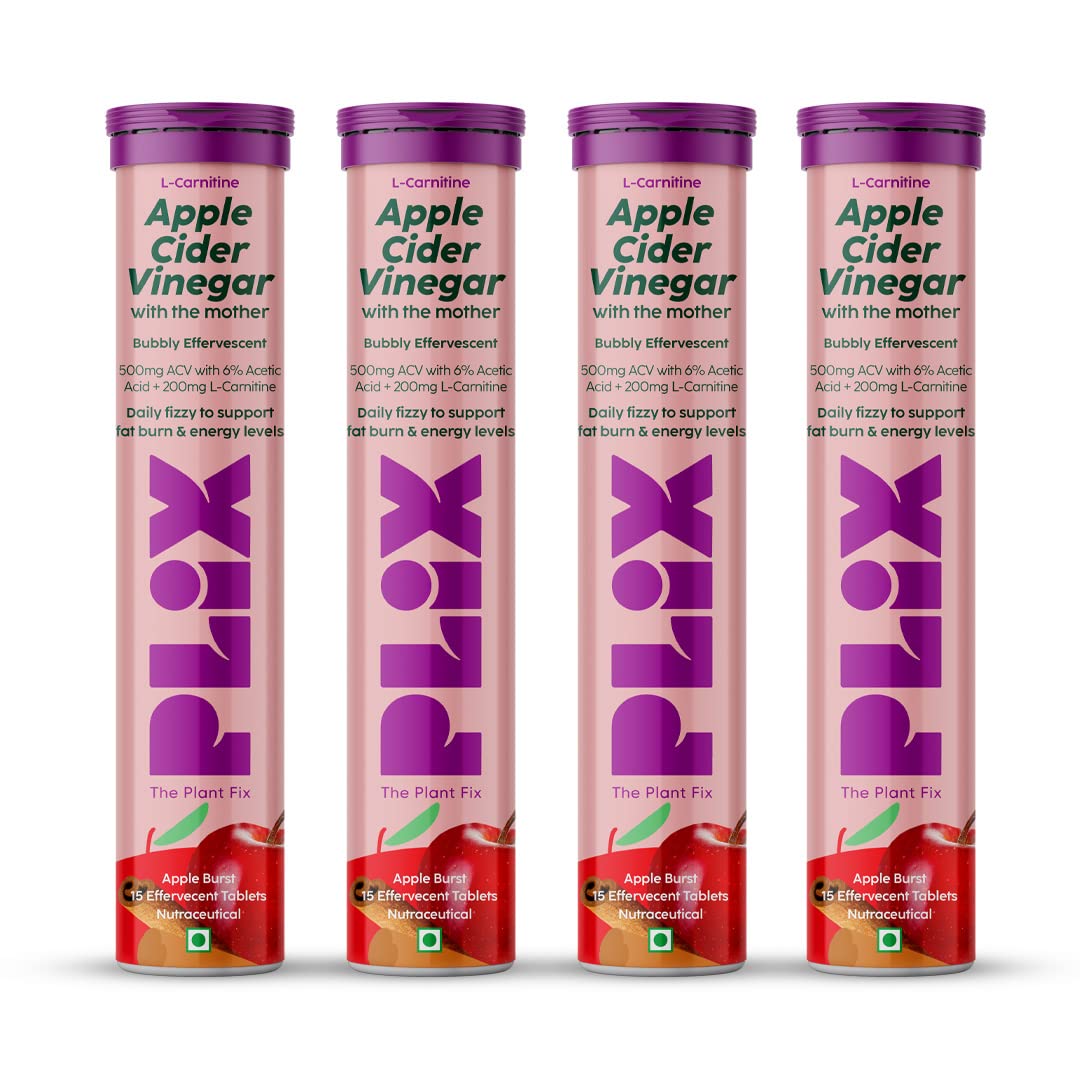 Plix Apple Cider Vinegar Apple Burst Effervescent Tablets, 15 Tablets (4 Pack)