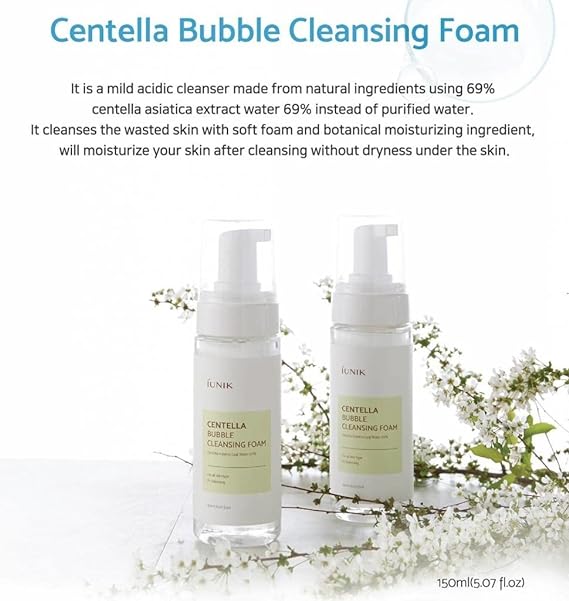 iUNIK Centella Bubble Foaming Vegan Facial Cleanser, Soothing & Exfoliating - 150ml - Image 3
