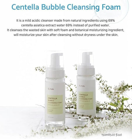 IUNIK Centella Bubble Foaming Vegan Facial Cleanser Extract, Soothing, Moisturizing, Exfoliating Whiteheads