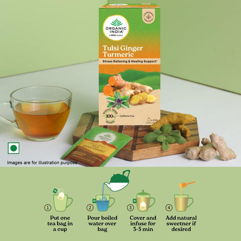 ORGANIC INDIA Tulsi Ginger Turmeric Tea, 25 Tea Bags