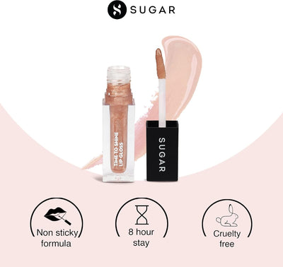 Sugar Cosmetics Time to Shine Lip Gloss - Jojoba Oil & Vitamin E, 4.5g - Image 2