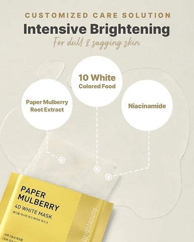 Mediheal Mulberry 4D White Mask | Skin Glow & Radiance Facial Mask Sheet | 10 Types Of Skin Radiant Ingredients, Improves Skin Tightness, Complexion & Vitality, Vegan Paper | Mulberry | Sheet 10