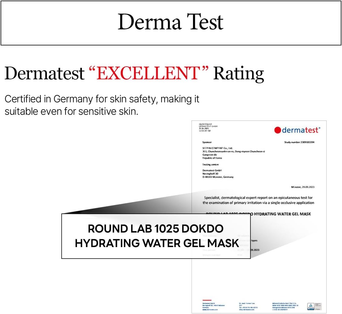 Round Lab 1025 Dokdo Hydrating Water Gel Mask - Hydrolyzed Hyaluronic Acid, 30ml (10 Pack) - Image 6
