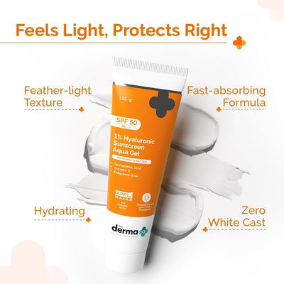 The Derma Co Sunscreen SPF 50 Aqua Gel - 1% Hyaluronic Acid, PA++++, 80g - Image 5