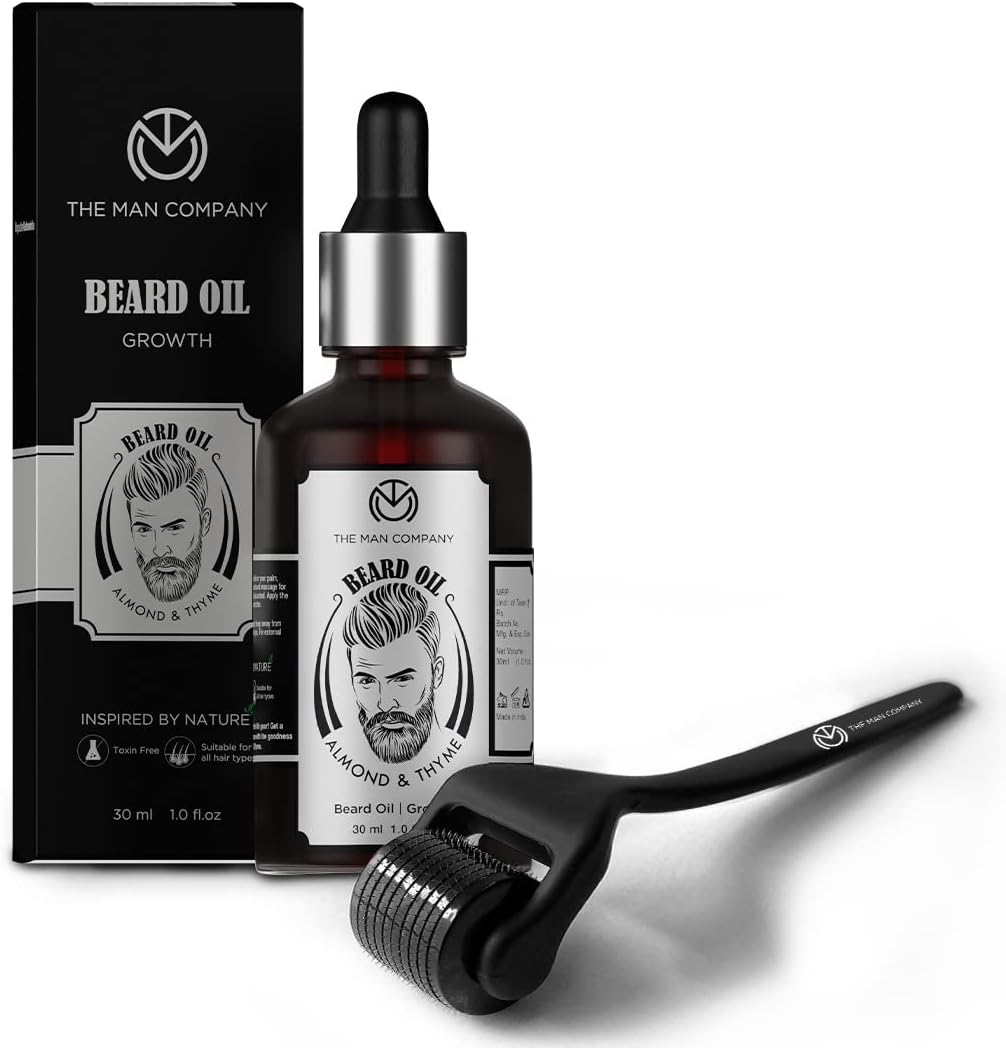 The Man Company Beard Oil with Almond & Thyme and Derma Roller - 30ml