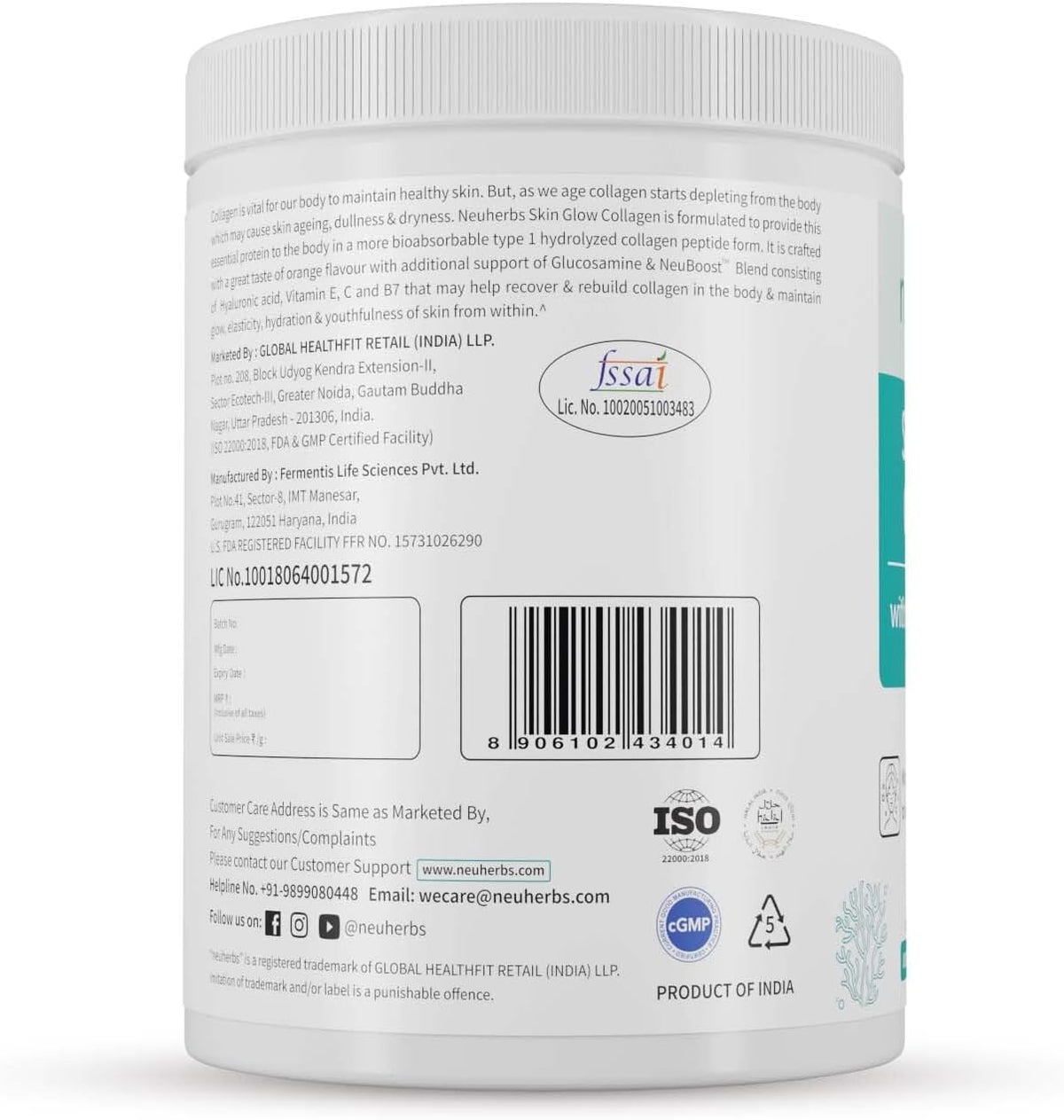 Neuherbs Skin Glow Marine Collagen Powder - Orange Flavour, 200g - Image 2