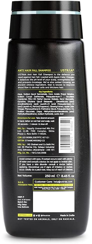 Ustraa Anti-Hair Fall Shampoo with Apple Cider Vinegar & Ginseng - 250ml - Image 2