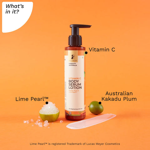 Pilgrim Australian Vitamin C Body Serum Lotion for dry skin with Kakadu Plum & Lime Pearl-Fades dark spots 150 ml