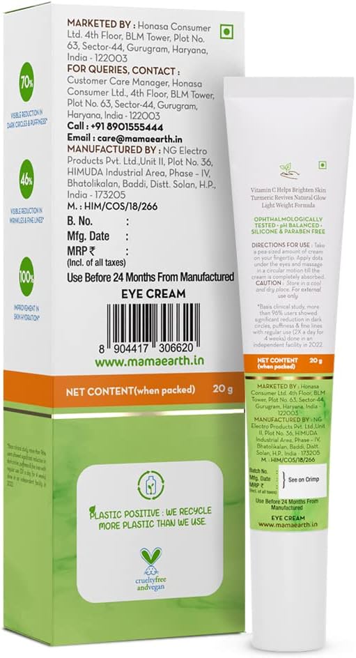 Mamaearth Vitamin C Daily Glow Under Eye Cream with Turmeric for Dark Circles, 20g - Image 7