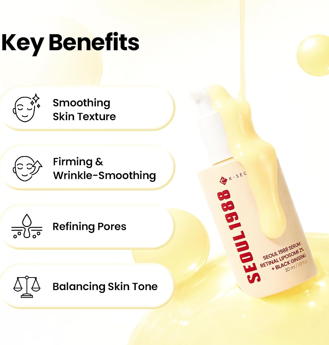 K-SECRET SEOUL 1988 Retinal Liposome Face Serum - 2% Retinal, 58% Black Ginseng Extract - 30ml - Image 2