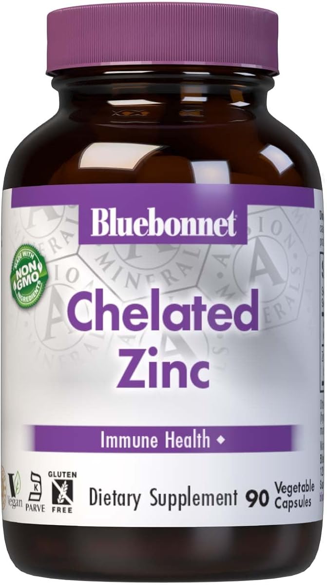 BlueBonnet Chelated Zinc - 30mg, Non-GMO, Vegan - 90 Capsules