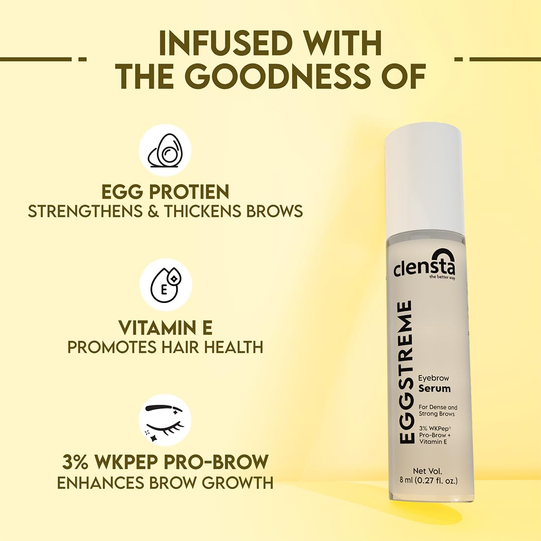 Clensta Eggstreme Eyebrow Serum - Hair Growth Formula, 8 ml - Image 3