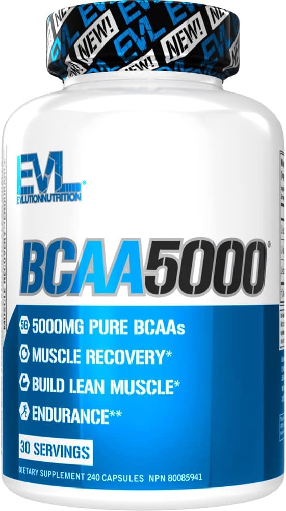 EVL BCAA 5000 Sports Nutrition Capsules - 30 Servings, 240 Count