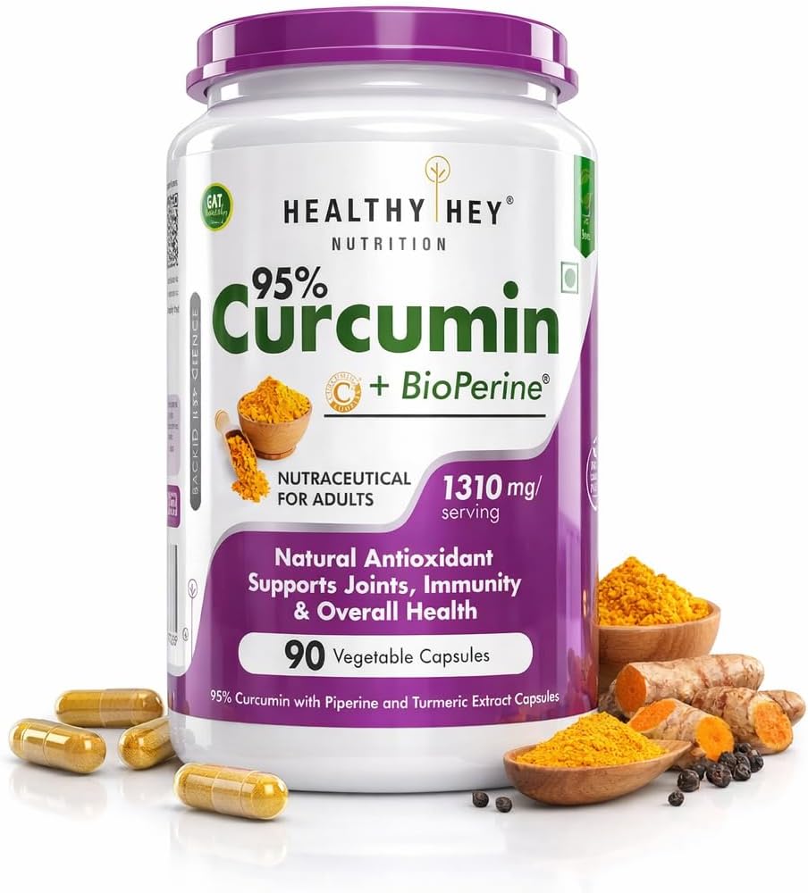 HealthyHey Curcumin with Bioperine - Organic Turmeric, 1310mg, 90 Veg Capsules