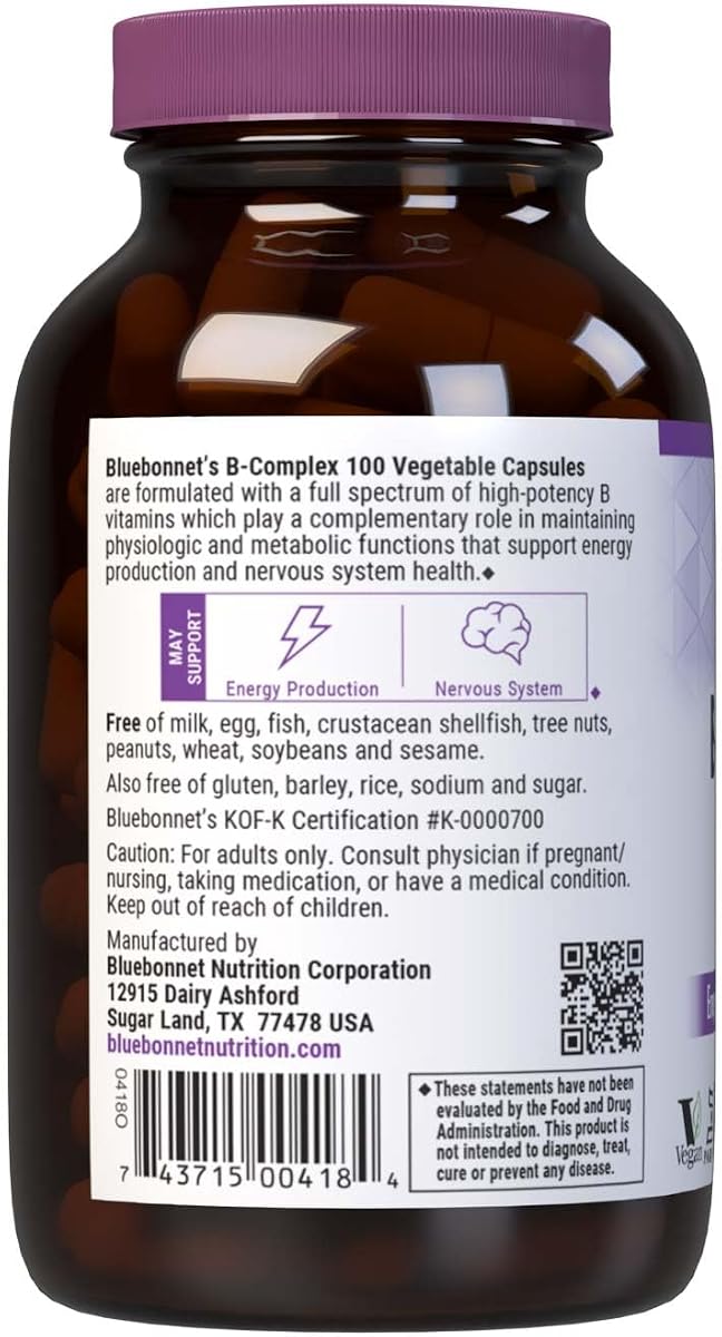 BlueBonnet B Complex - Full Spectrum B Vitamins, Vegan, 100 Capsules - Image 3