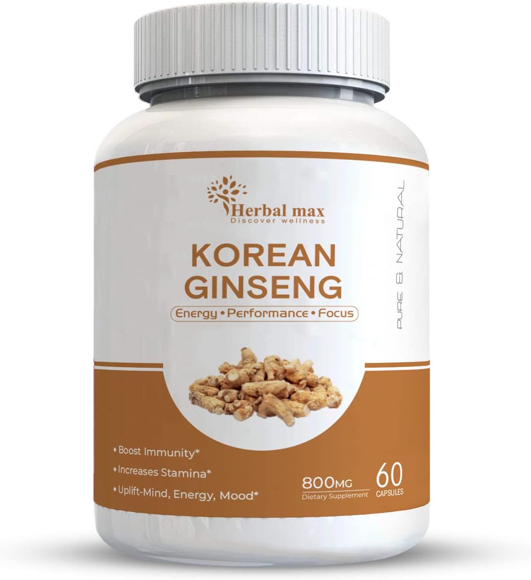 Herbal Max Korean Ginseng Supplement - 800mg - 60 Veg Capsules