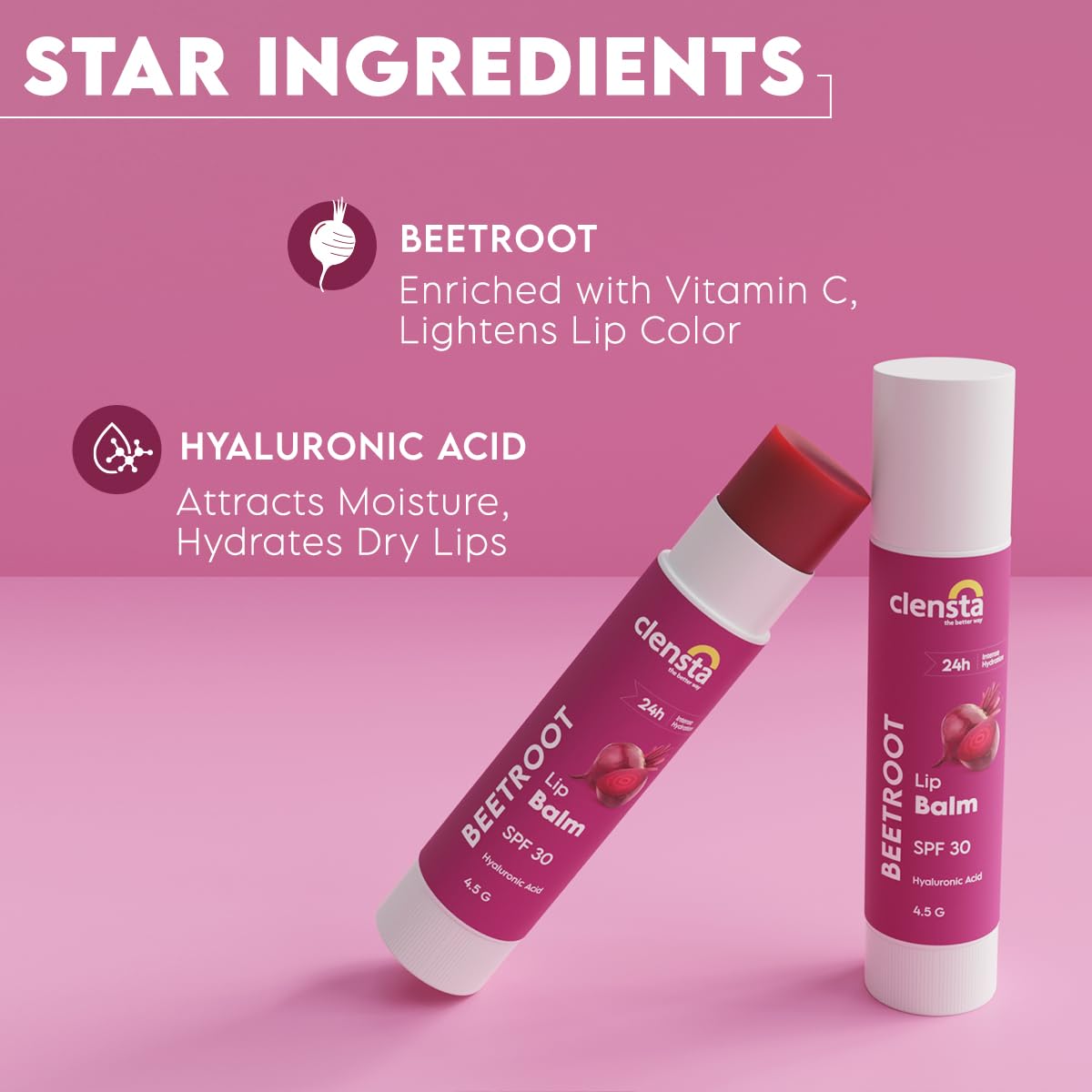 Clensta Beetroot Lip Balm with Hyaluronic Acid SPF 30 - 4.5g - Image 2