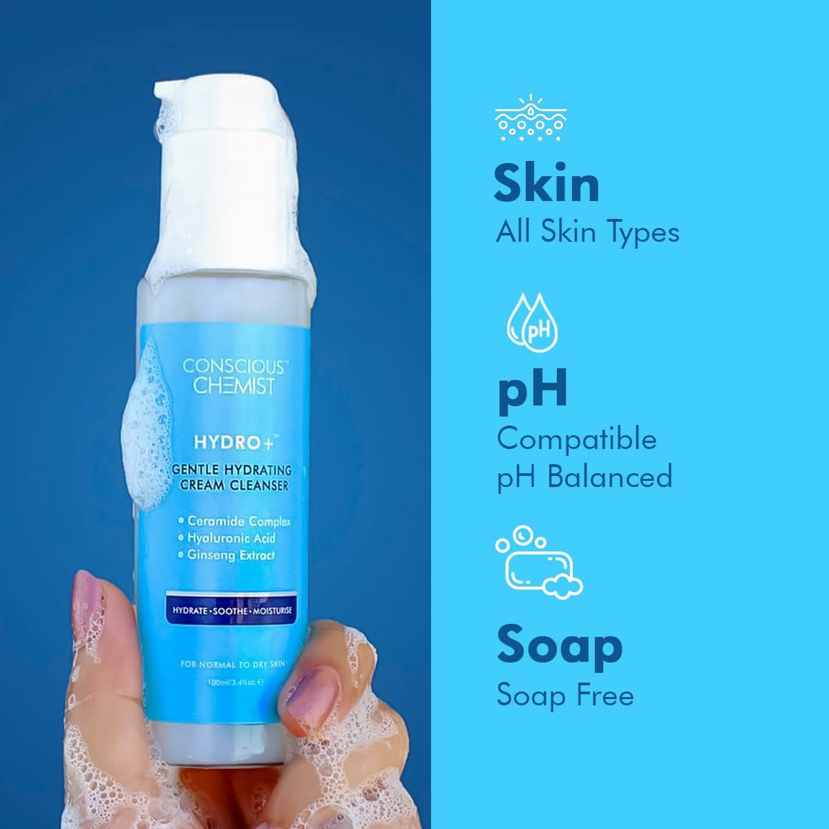 Conscious Chemist Gentle Hydrating Face Wash with Hyaluronic Acid & Ceramides - 100ml - Image 8