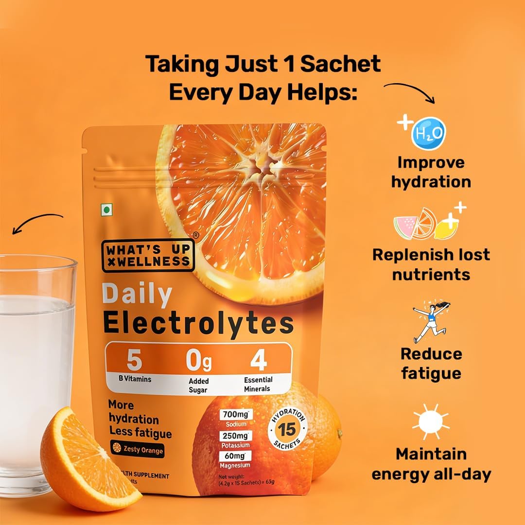 What's Up Daily Electrolytes Powder - Zesty Orange, Zero Sugar, 15 Sachets - Image 2