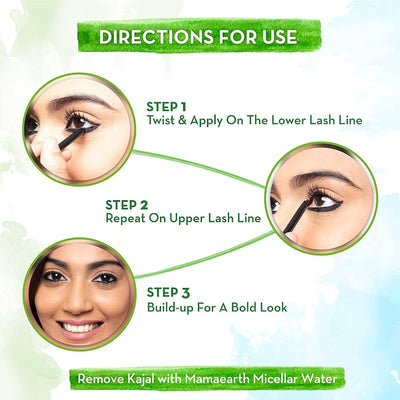 Mamaearth Charcoal Black Long Stay Kajal - Waterproof, Vitamin C & Chamomile, Retractable, 1 Unit - Image 6