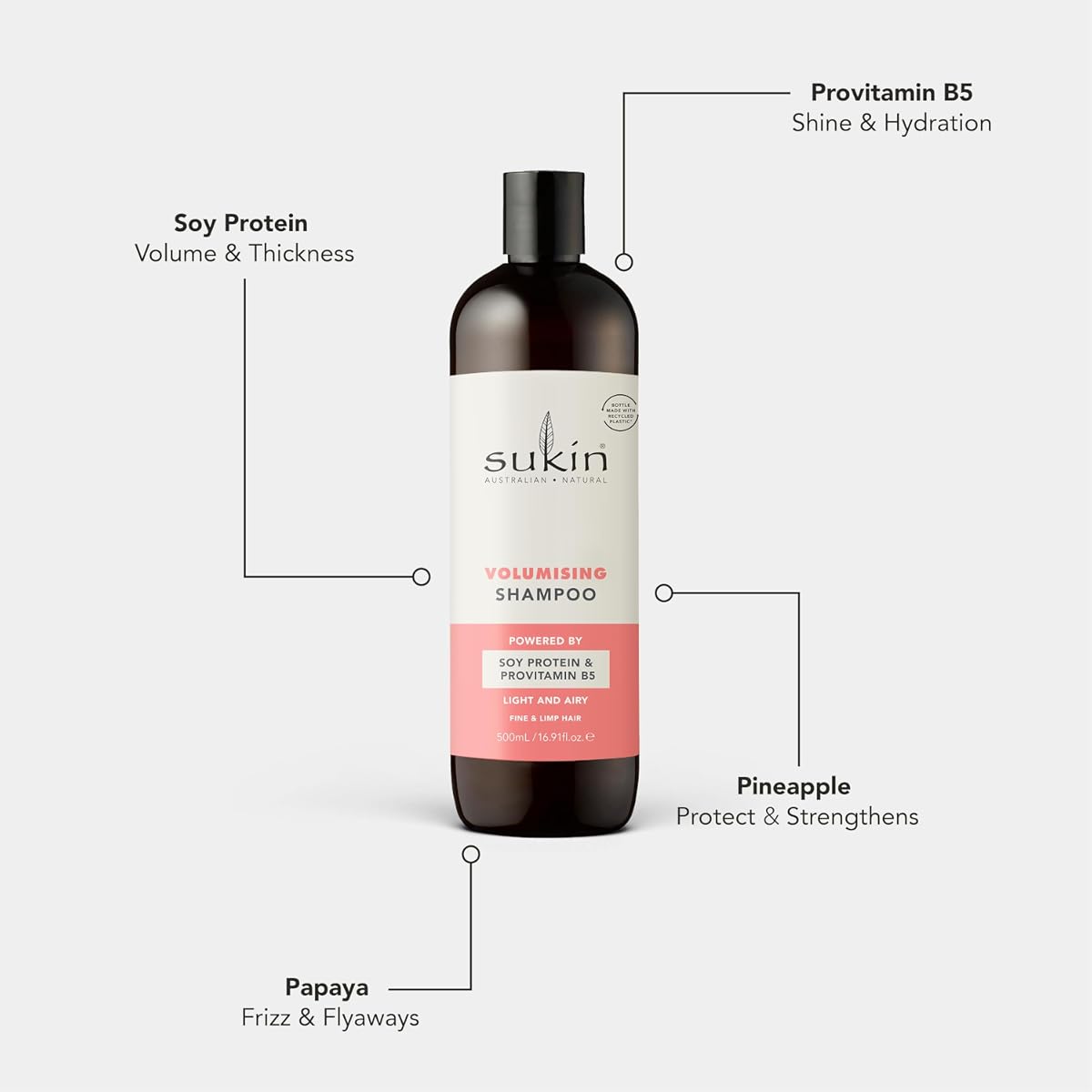Sukin Volumising Shampoo - Sulphate Free, Strengthens with Rice Protein - 500ml - Image 4