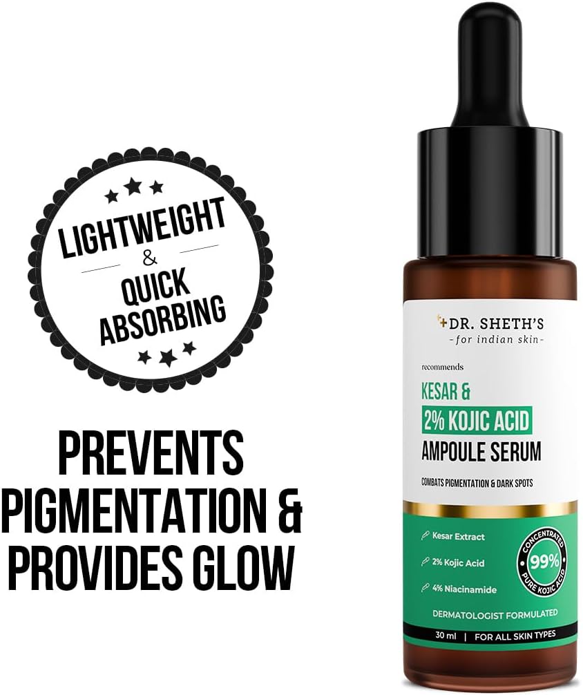 Dr. Sheth's Kesar & Kojic Acid Face Serum - Pigmentation Treatment, 30ml - Image 3