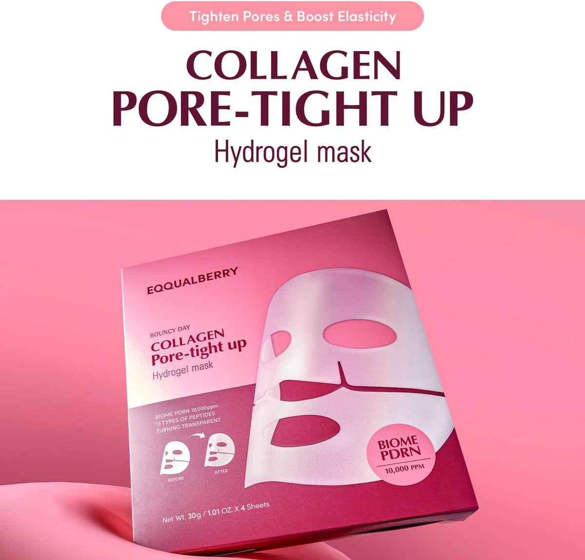 Eqqualberry Collagen Pore-Tight Up Hydrogel Mask - 4 Sheets, 30g Each - Image 2