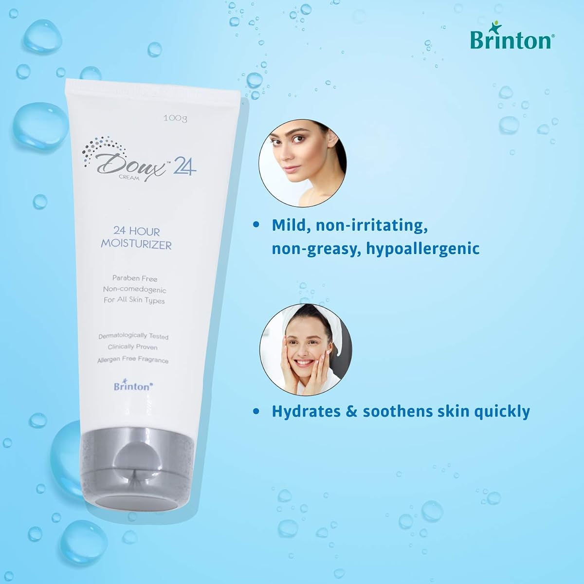 Brinton Doux 24 Hour Moisturizer Cream - Lightweight, Non-Greasy - 100g - Image 4