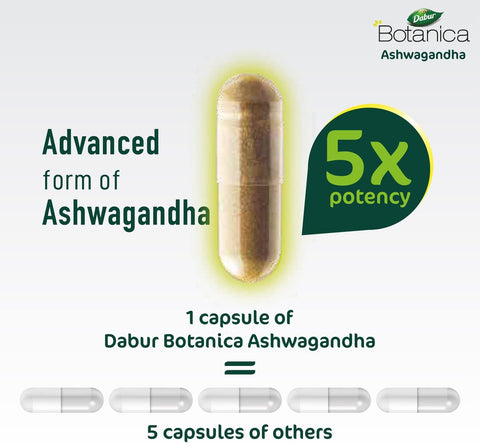 Dabur Botanica Ashwagandha  - 60 capsules + Dabur Tulsi Drops - 30 ml Combo Set