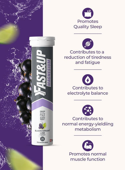 Fast & Up Magnesium and Zinc Effervescent Tablets - Blackcurrant Lime, 20 Tablets - Image 3