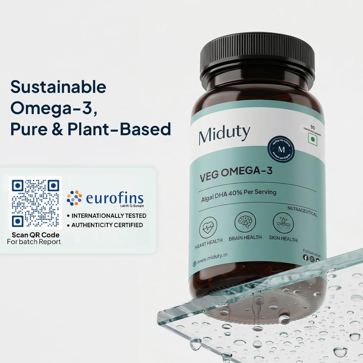 Miduty Veg Omega-3 Capsules - 500mg Algal DHA & EPA, 30 Pack - Image 6