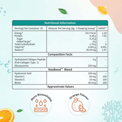 Neuherbs Skin Glow Marine Collagen Powder - Orange Flavour, 200g - Image 3
