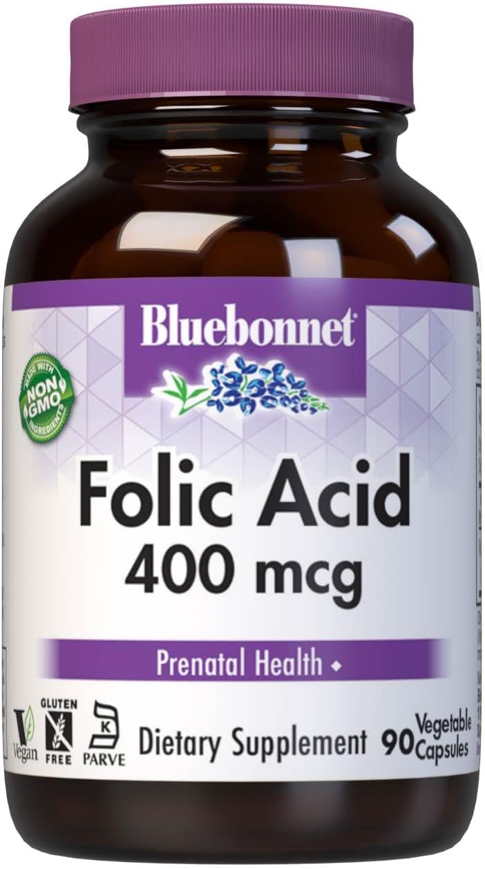 Bluebonnet Folic Acid 400 mcg Prenatal Health Dietary Supplement 90 Capsules