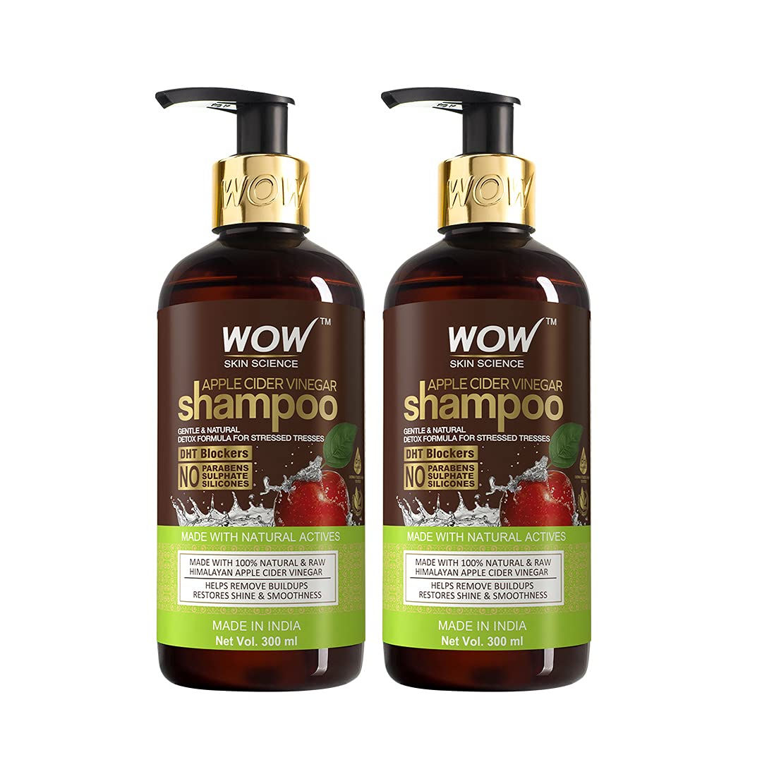 WOW Skin Science Apple Cider Vinegar Shampoo - Restores Shine & Smoothness - No Parabens, Sulphates & Silicones - Pack of 2 - Net Vol 600ml