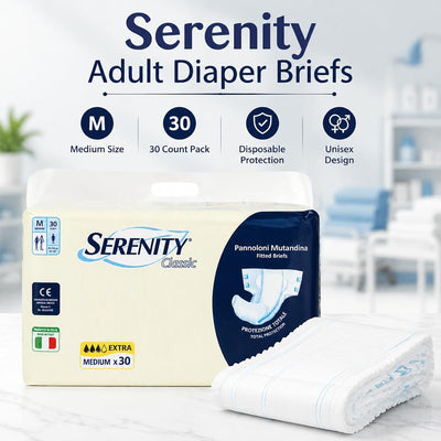 Serenity Adult Incontinence Briefs - Extra Absorbency, Medium Size, 30 Count - Image 2