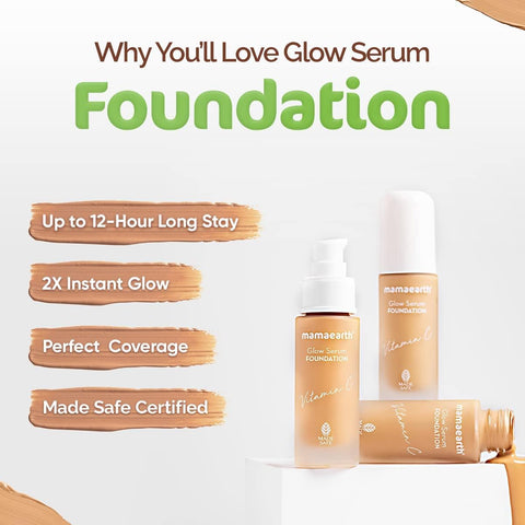 Mamaearth Glow Serum Foundation Lotion with Vitamin C & Turmeric for 12 Hour Long Stay 02 Creme Glow 30 ml Dewy Finish